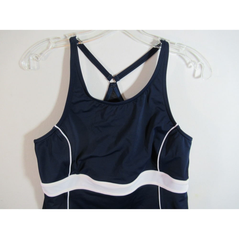 Lands End Tank Swim Top Women Size 12 Navy Blue Wireless Tankini Swimsuit - Picture 2 of 5